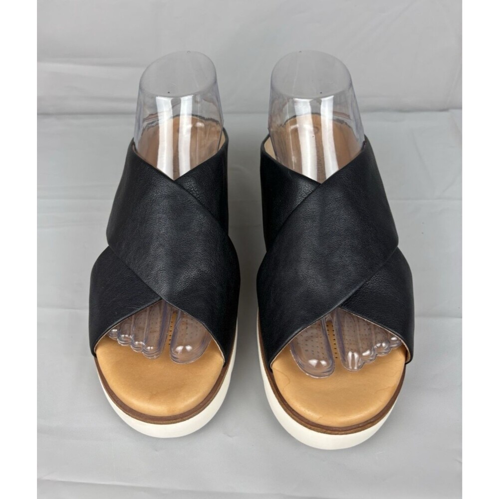 Corso Como Bilanka Leather Sandals 9M Black Wedge Cross Strap Slip-On Slide - Picture 4 of 12